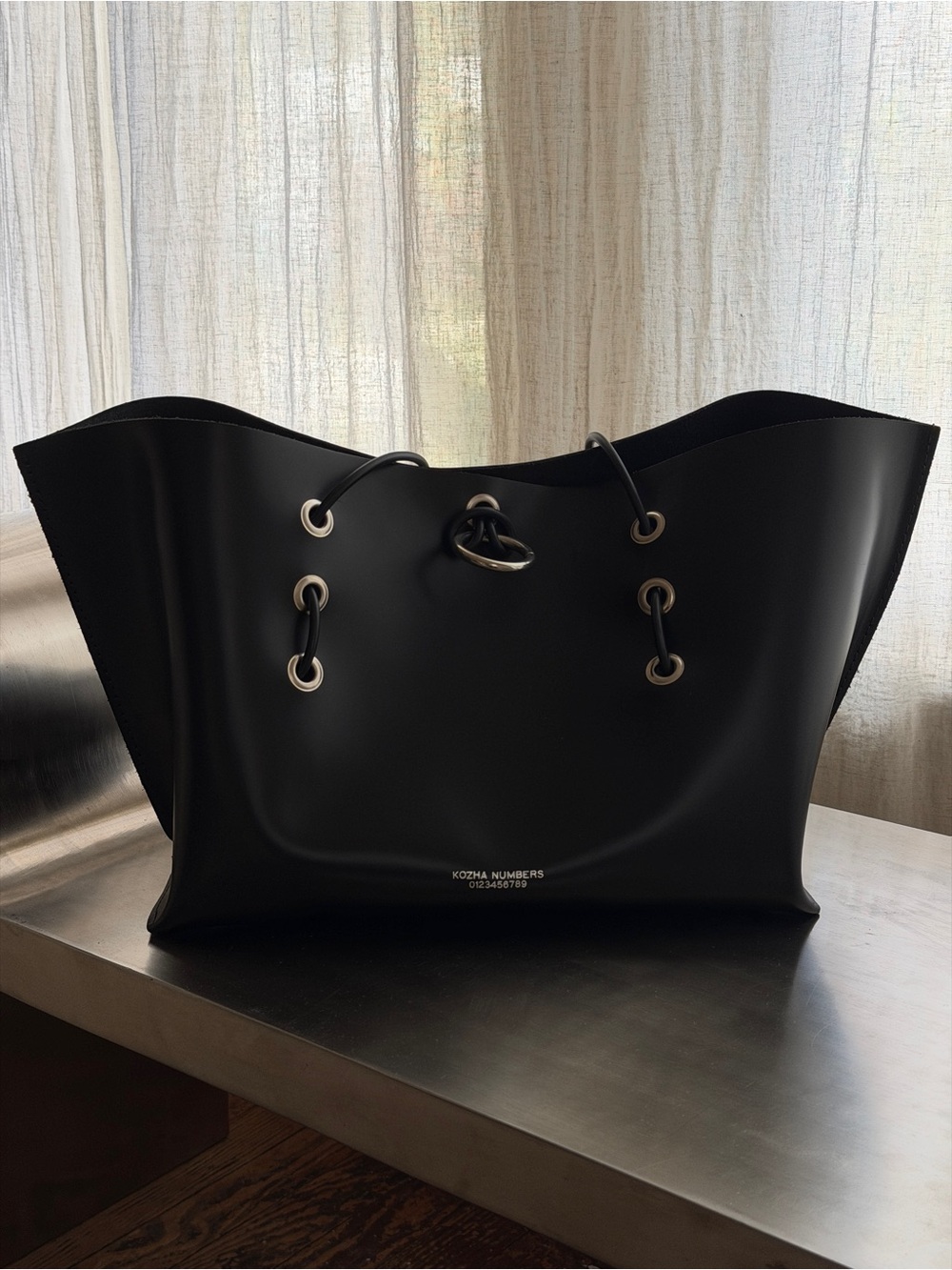 Kozha Numbers Black Large Tote Bag with Eyelet Detail